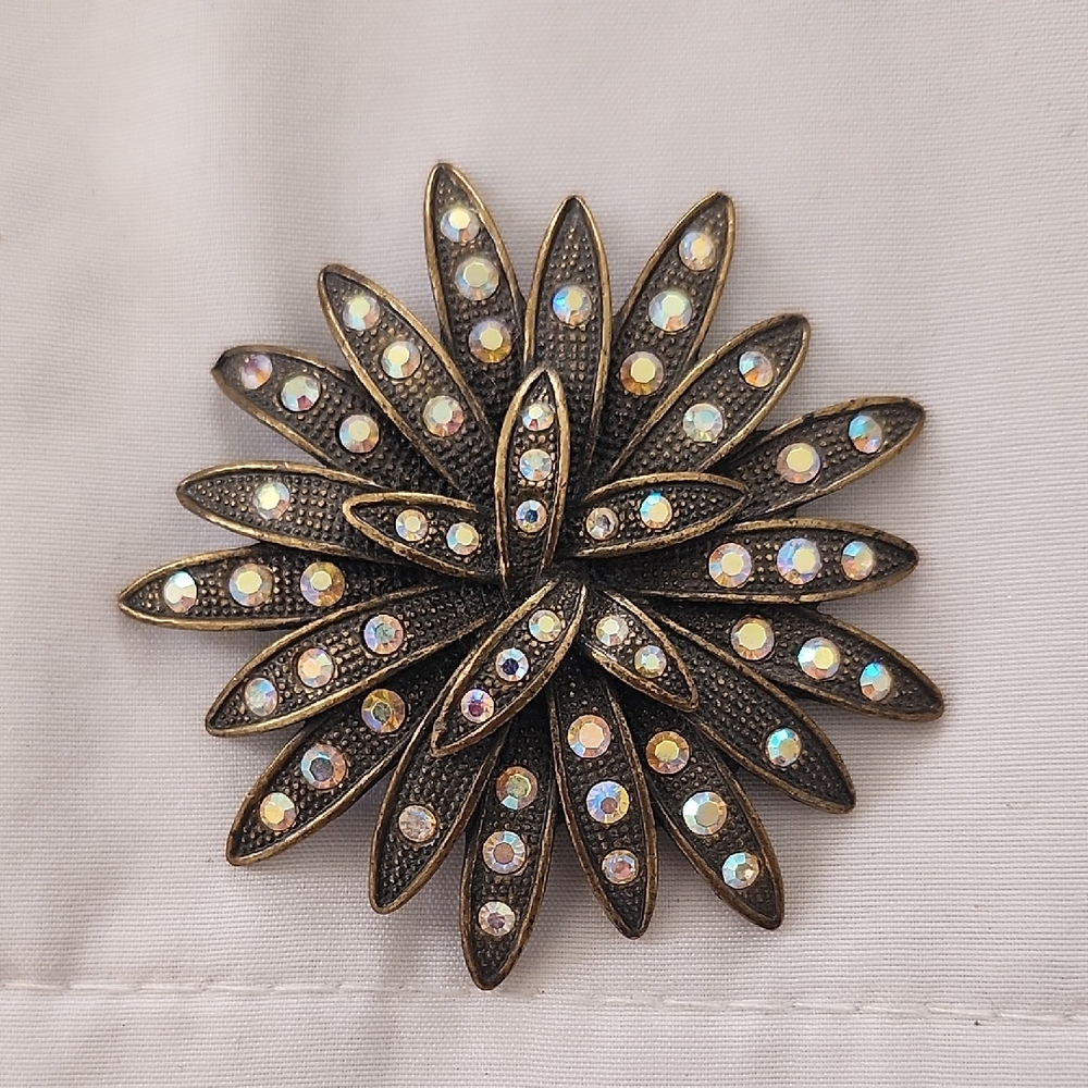 Multi-colored Aurora Borealis Rhinestone Star-Burst Brooch